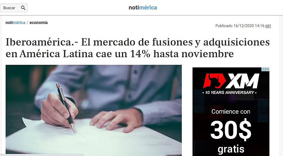 El mercado de fusiones y adquisiciones en Amrica Latina cae un 14% hasta noviembre